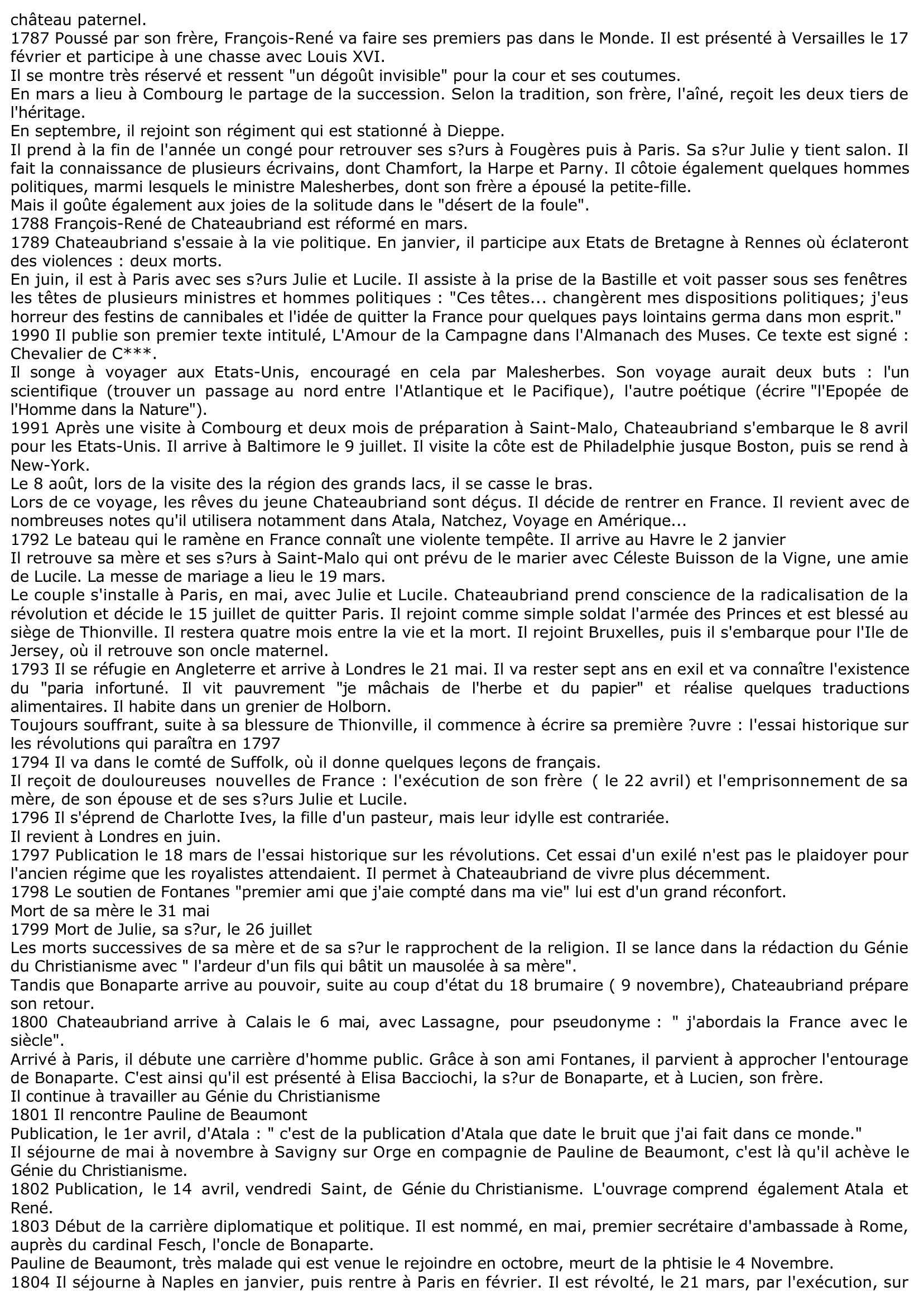 Prévisualisation du document Chateaubriand (chronologie complète)