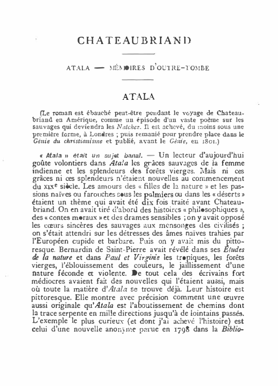 Prévisualisation du document Chateaubriand, étude d'Atala et des Mémoires d'outre-tombe