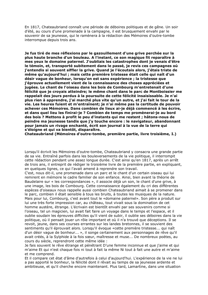 Prévisualisation du document Chateaubriand (Mémoires d'outre-tombe, première partie, livre troisième, I.). Commentaire