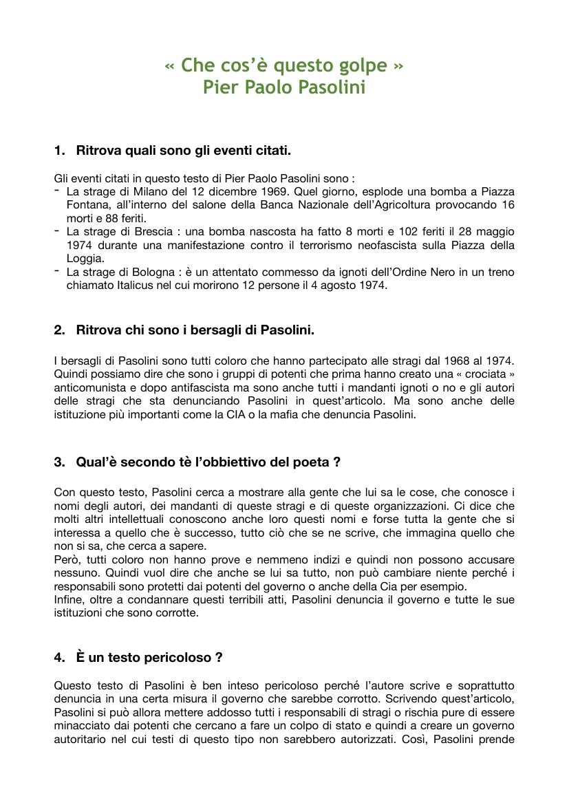 Prévisualisation du document Che cos'è questo golpe - Pier Paolo Pasolini