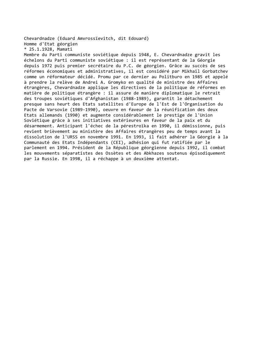 Prévisualisation du document Chevardnadze (Eduard Amvrossïevitch, dit Edouard)