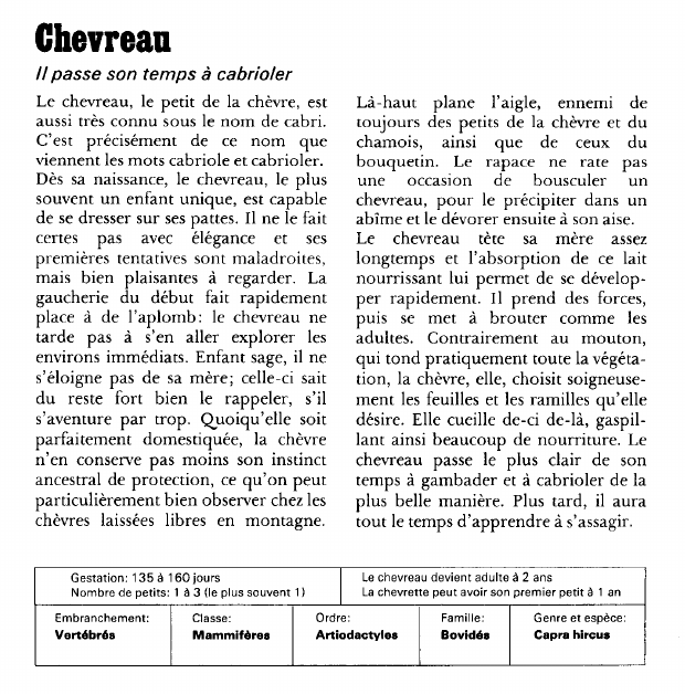 Prévisualisation du document Chevreau:Il passe son temps à cabrioler.