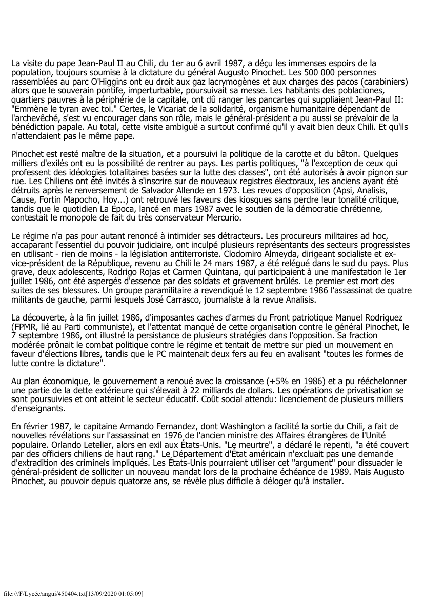Prévisualisation du document Chili: 1986-1987
