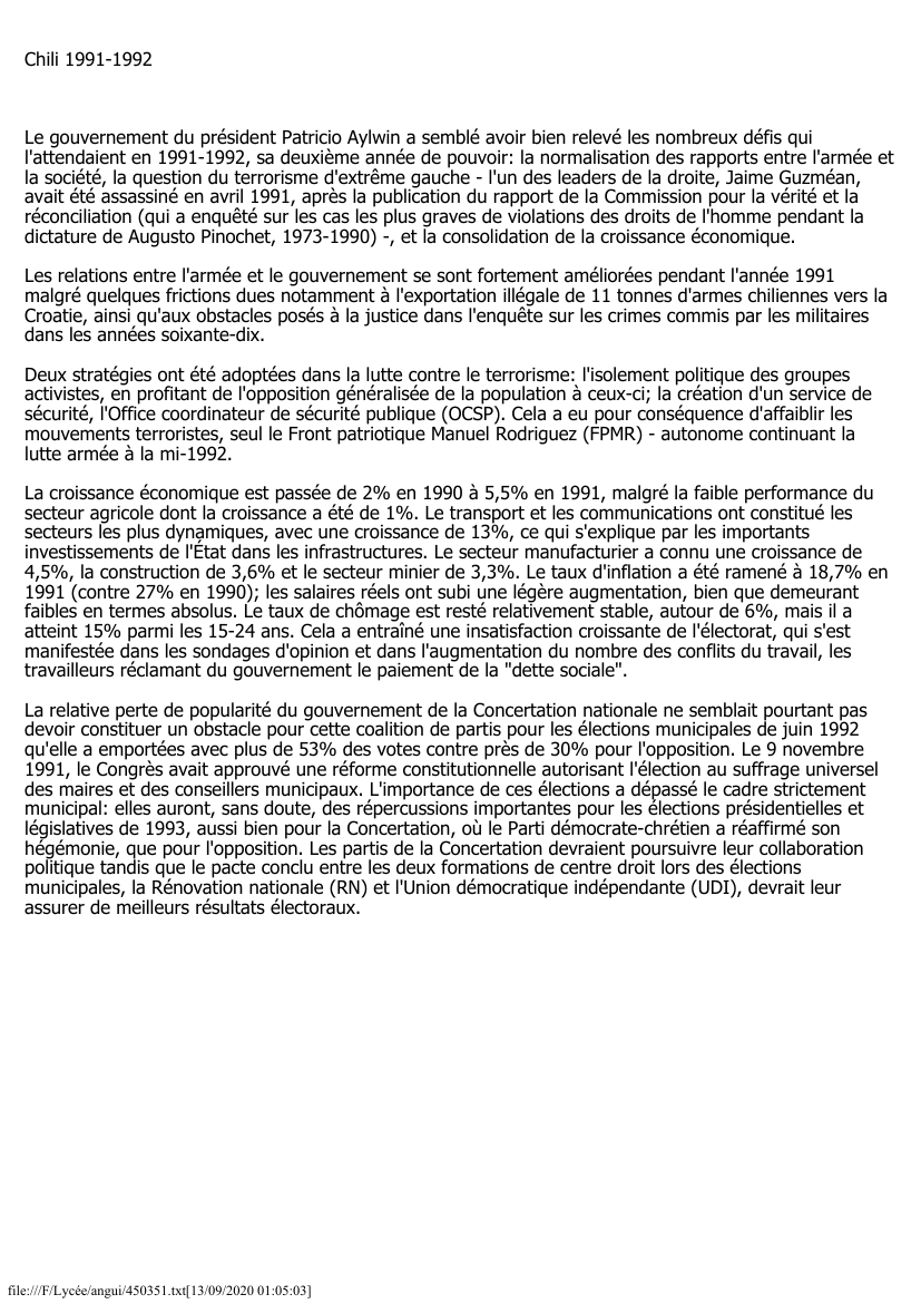 Prévisualisation du document Chili: 1991-1992