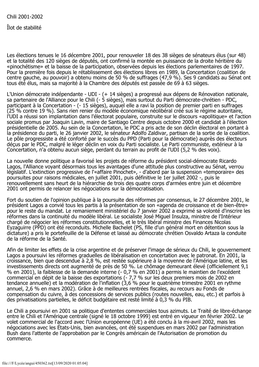 Prévisualisation du document Chili 2001-2002: Îlot de stabilité