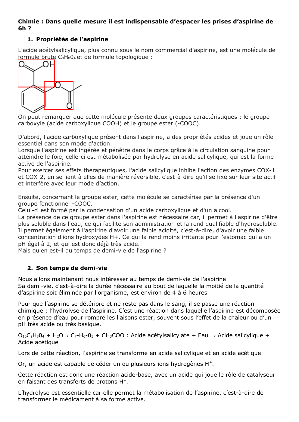 Prévisualisation du document Chimie : Dans quelle mesure il est indispensable d’espacer les prises d’aspirine de 6h ?