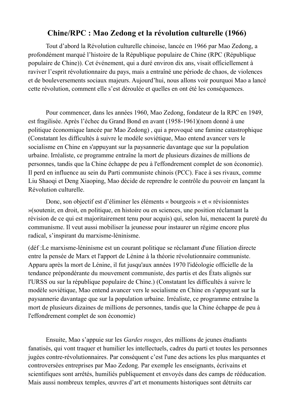 Prévisualisation du document Chine/RPC : Mao Zedong et la révolution culturelle (1966)