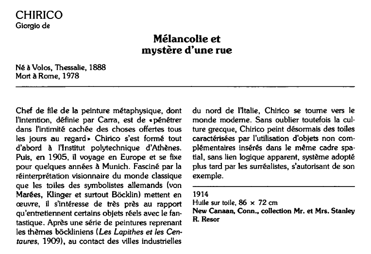 Prévisualisation du document CHIRICOGiorgio de:Mélancolie etmystère d'une rue.