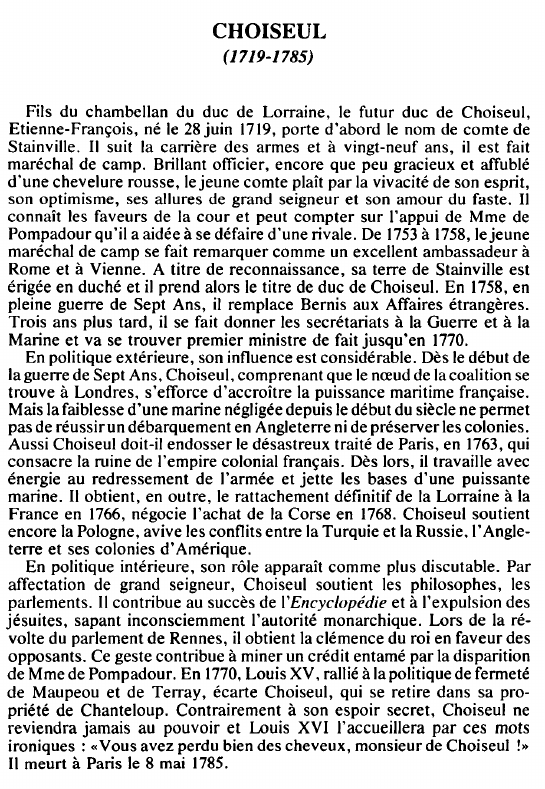 Prévisualisation du document CHOISEUL(1719-1785) - BIOGRAPHIE.