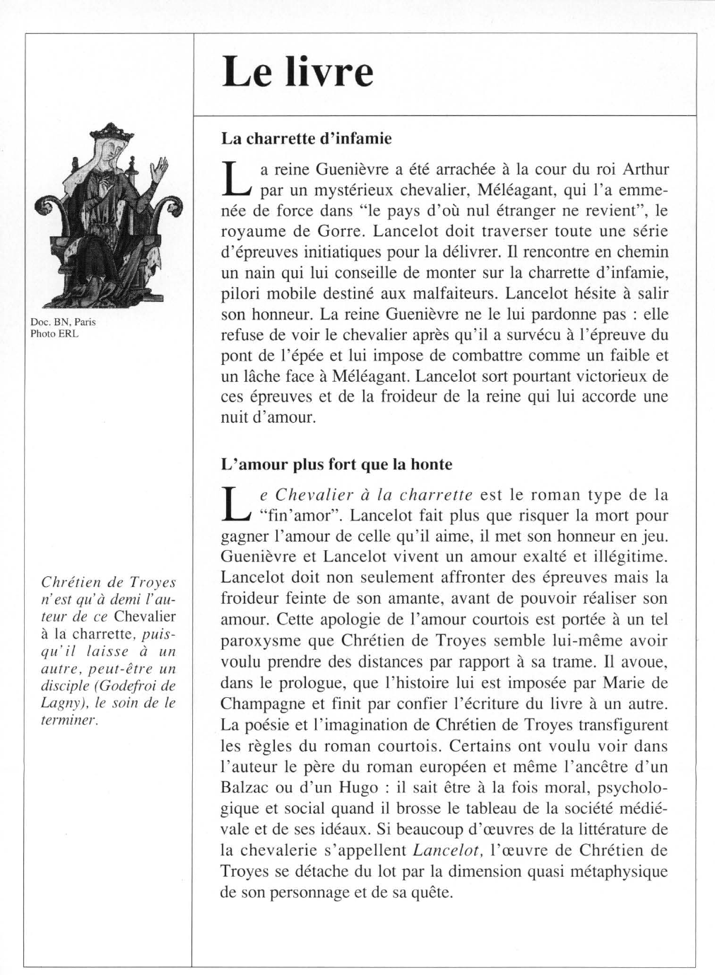 Prévisualisation du document Chrétien de TROYES : Lancelot ou le Chevalier à la charette