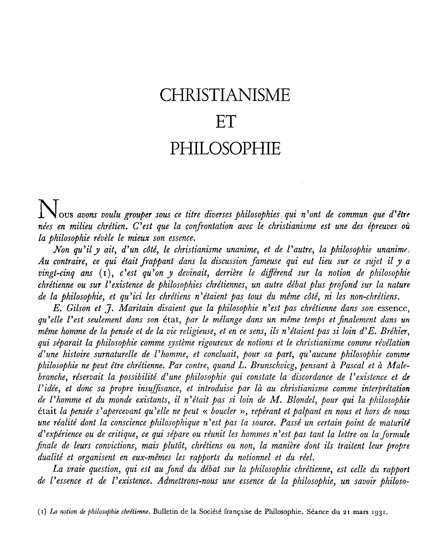 Prévisualisation du document CHRISTIANISME ET PHILOSOPHIE