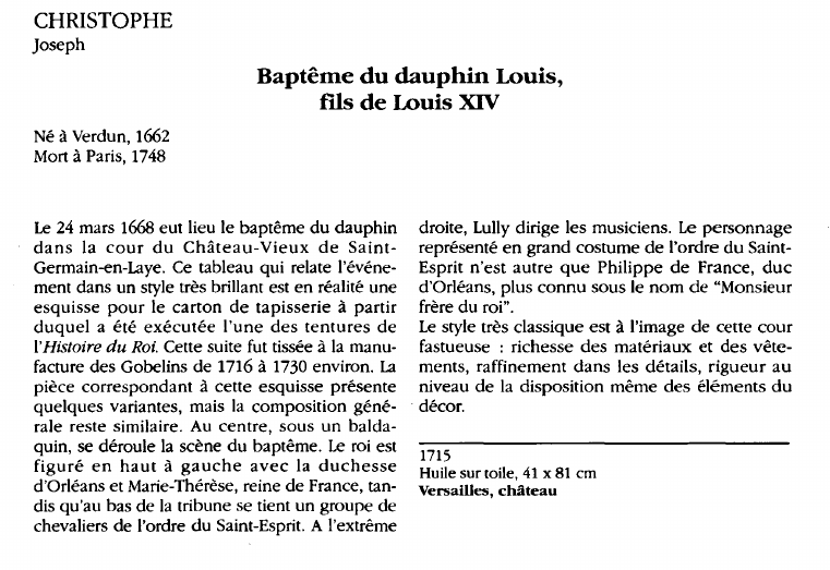 Prévisualisation du document CHRISTOPHEJosephBaptême du dauphin Louis,fils de Louis XIV.