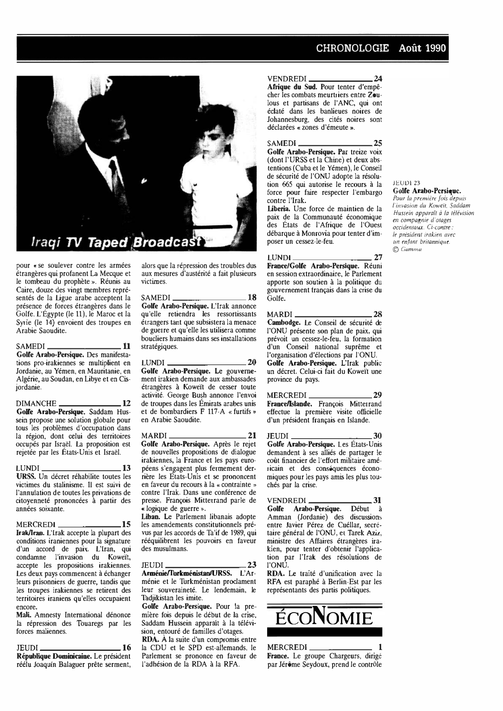Prévisualisation du document CHRONOLOGIE Août 1990 dans le monde (histoire chronologique)