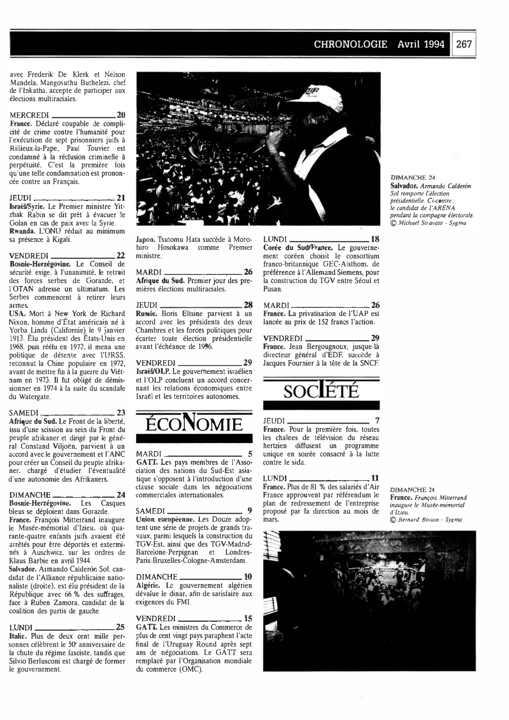 Prévisualisation du document CHRONOLOGIE Avril 1994 dans le monde (histoire chronologique)