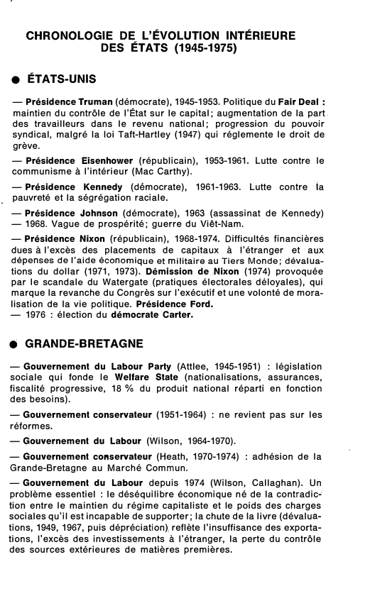 Prévisualisation du document CHRONOLOGIE DE L'ÉVOLUTION INTÉRIEURE DES ÉTATS (1945-1975)