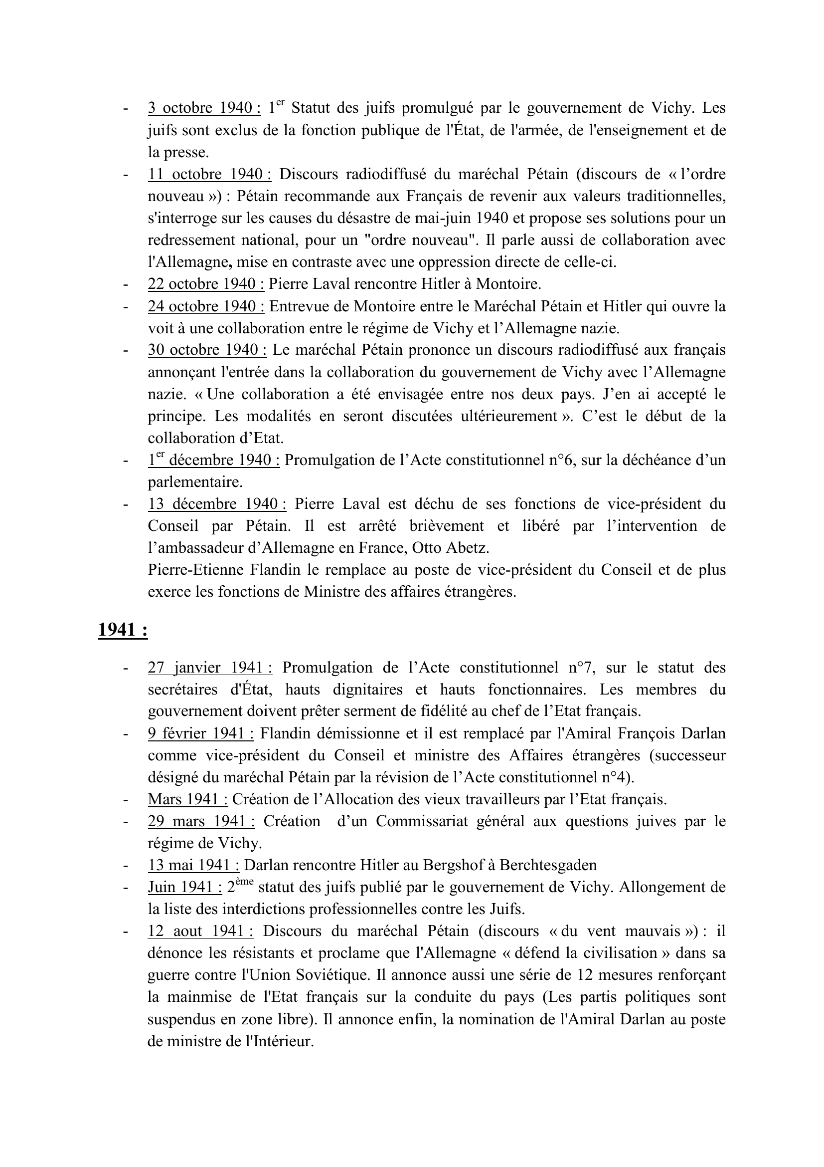 Prévisualisation du document Chronologie du régime de Vichy de 1940 à 1945 (chronologie)