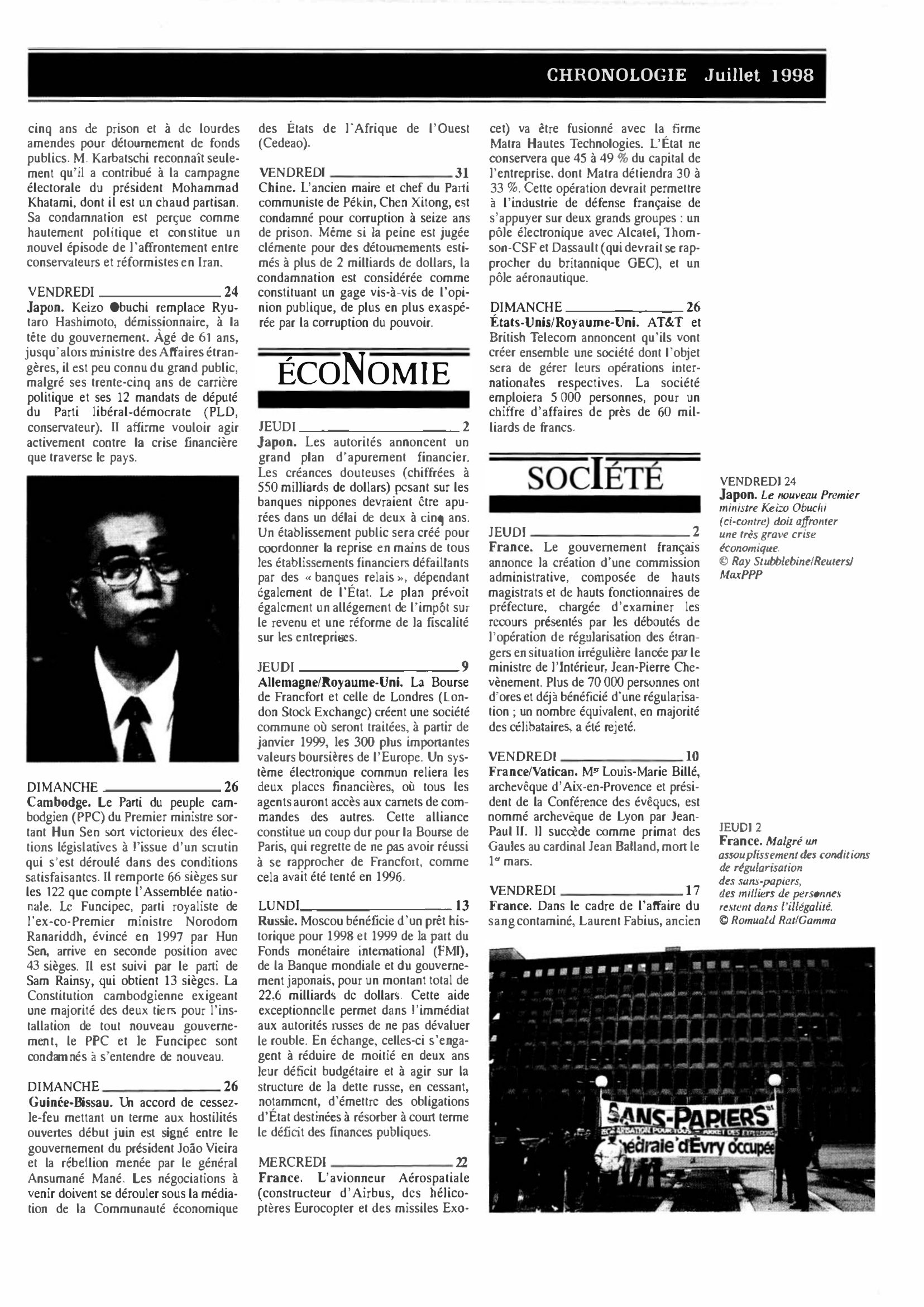 Prévisualisation du document CHRONOLOGIE Juillet 1998 dans le monde (histoire chronologique)