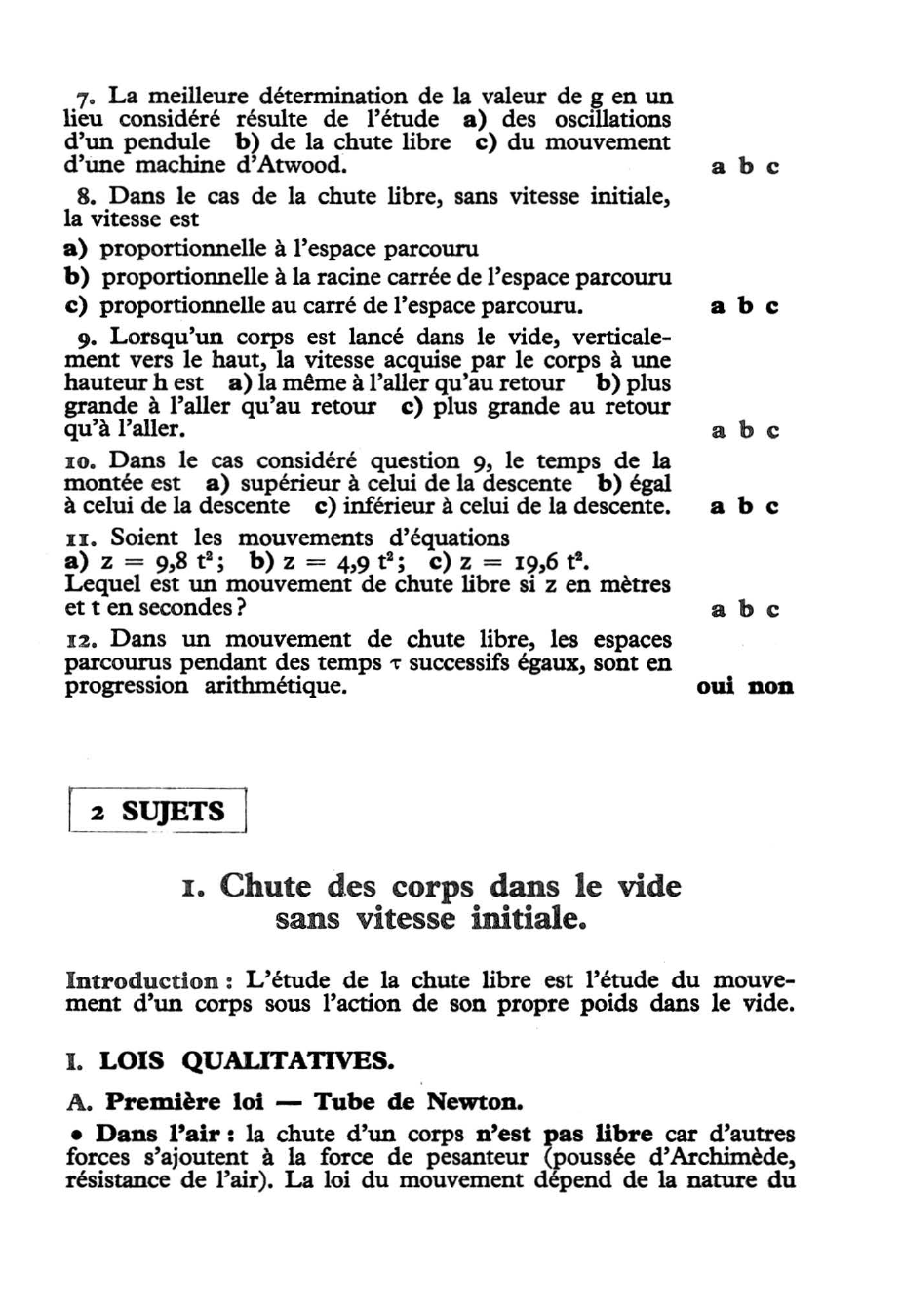Prévisualisation du document CHUTE DES CORPS DANS LE VIDE (cours et qcm)