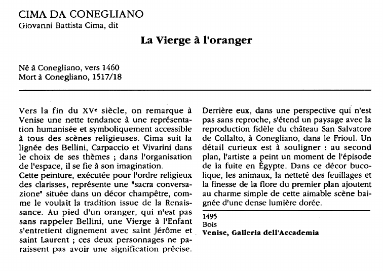 Prévisualisation du document CIMA DA CONEGLIANOGiovanni Battista Cima, dit: La Vierge à l'oranger (analyse du tableau).
