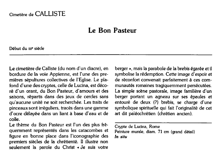 Prévisualisation du document Cimetière de CALLISTE:Le Bon Pasteur.