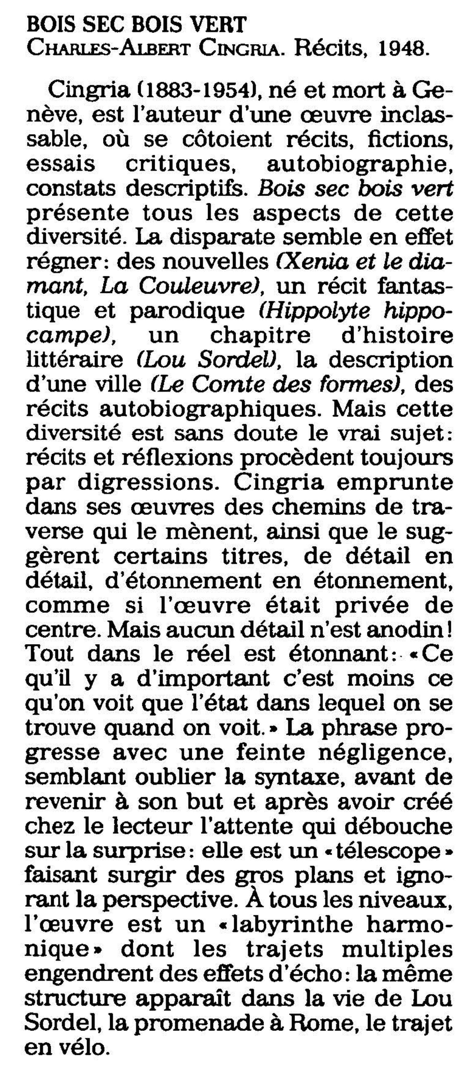 Prévisualisation du document Cingria, Charles-Albert - littérature française.
