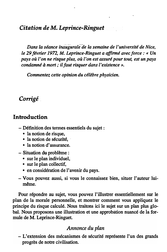Prévisualisation du document Citation de M. Leprince-Ringuet
Dans la séance inaugurale-de la semaine de l'université de Nice,
le 29 février 1972, M. Leprince-Ringuet...