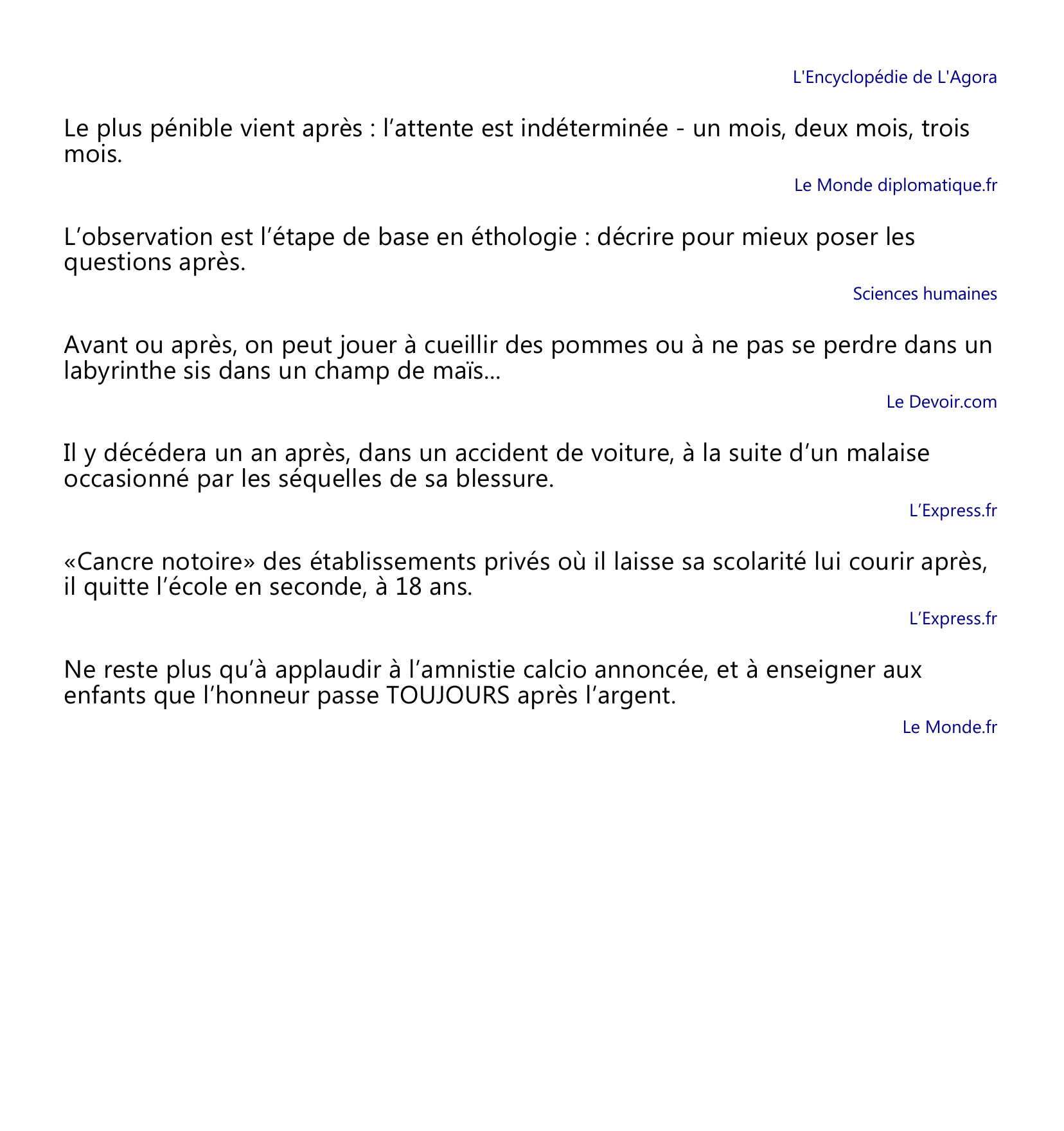 Prévisualisation du document Citations avec après, adverbe.