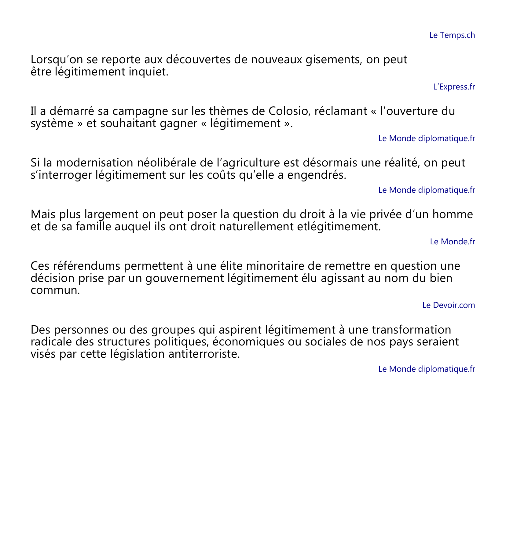 Prévisualisation du document Citations avec légitimement, adverbe.