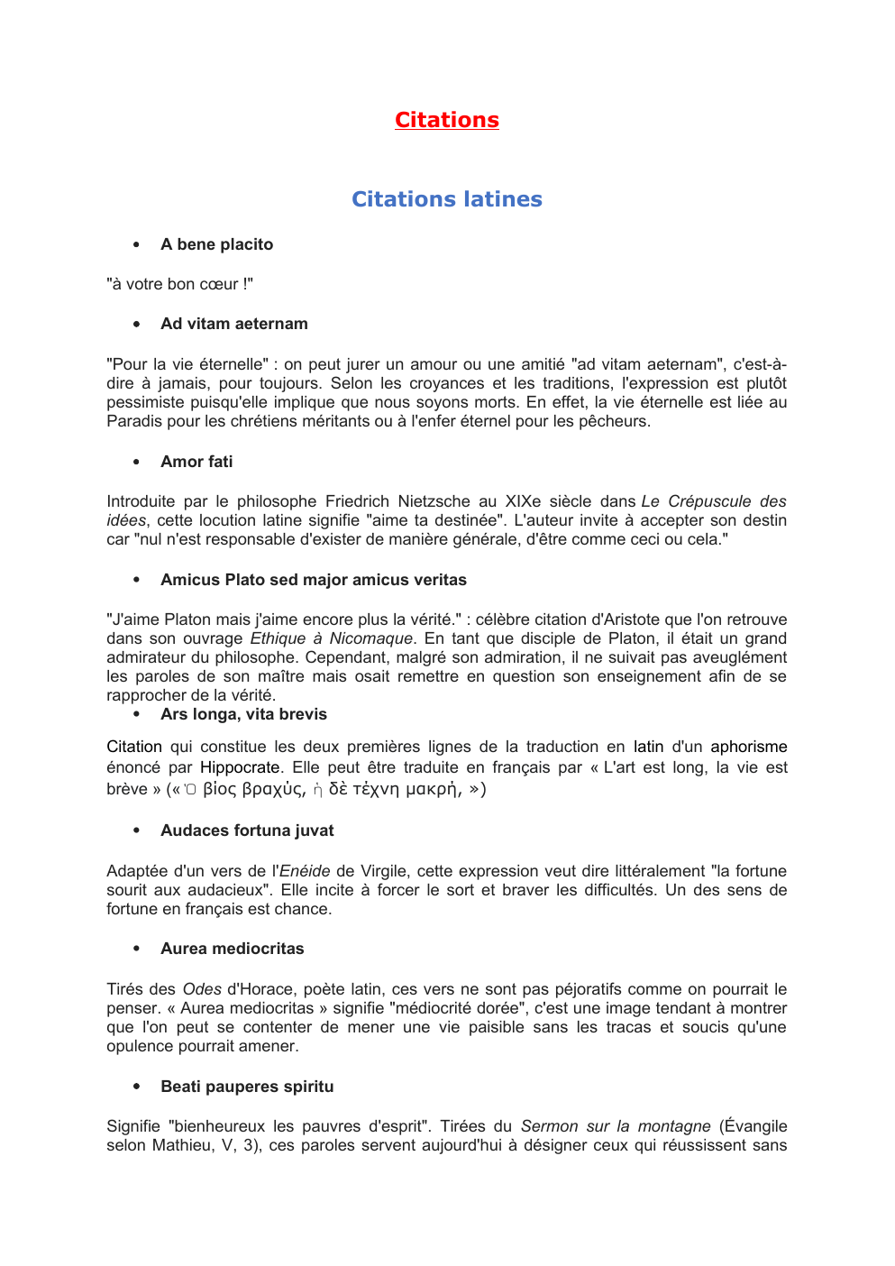 Prévisualisation du document Citations latines expliquées