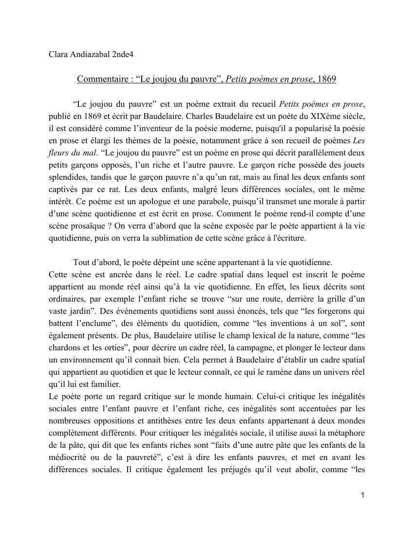 Prévisualisation du document Clara Andiazabal 2nde4Commentaire : “Le joujou du pauvre”, ?