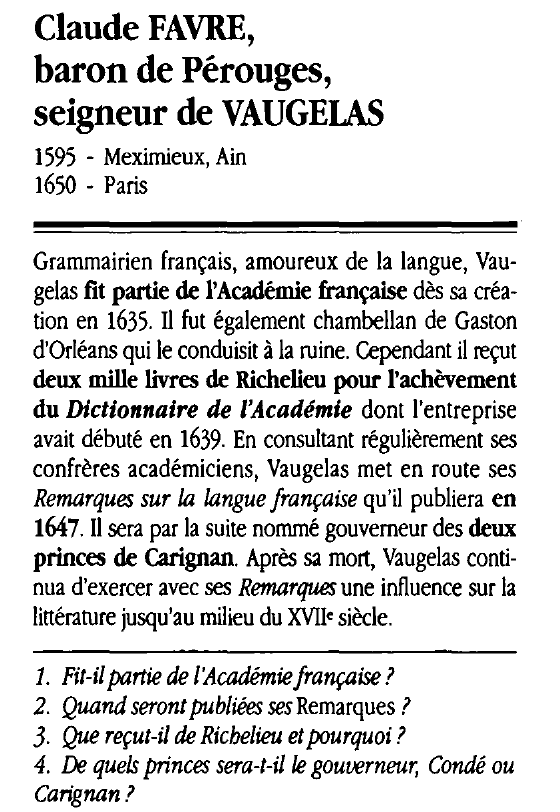 Prévisualisation du document Claude FAVRE, baron de Pérouges, seigneur de VAUGELAS