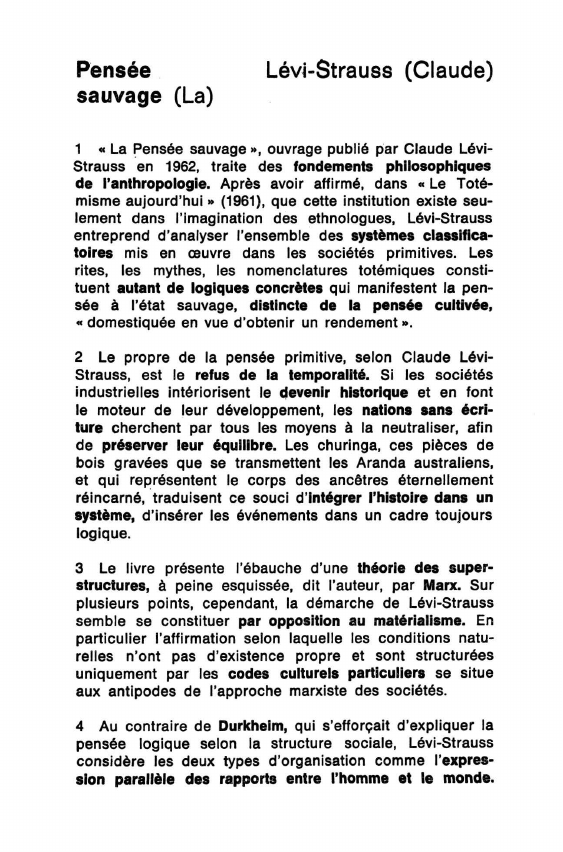 Prévisualisation du document CLAUDE LEVI-STRAUSS : LA PENSEE SAUVAGE (Résumé & Analyse)