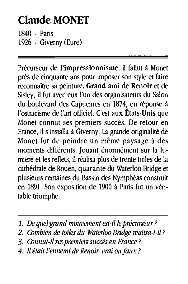 Prévisualisation du document Claude MONET