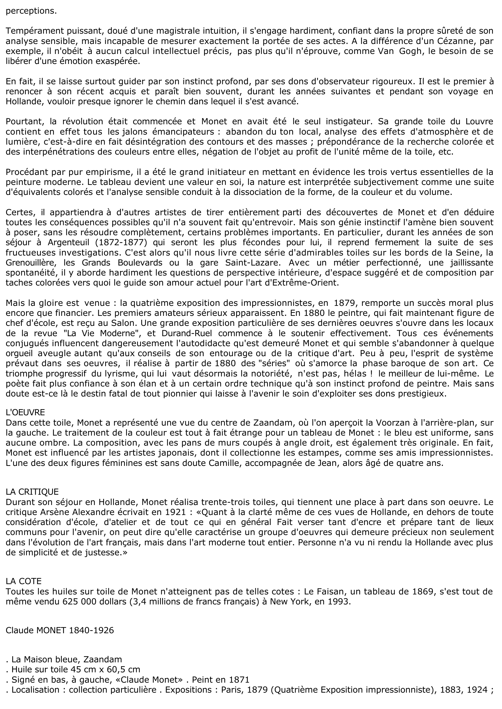Prévisualisation du document Claude MONET: LA MAISON BLEUE, ZAANDAM