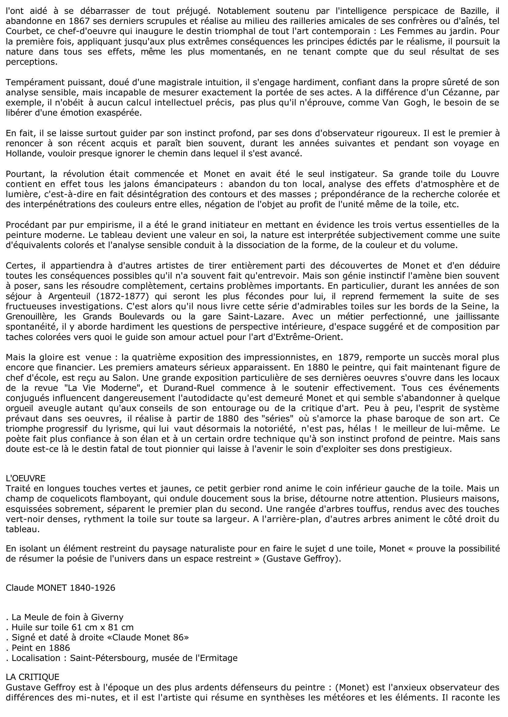 Prévisualisation du document Claude MONET: LA MEULE DE FOIN A GIVERNY