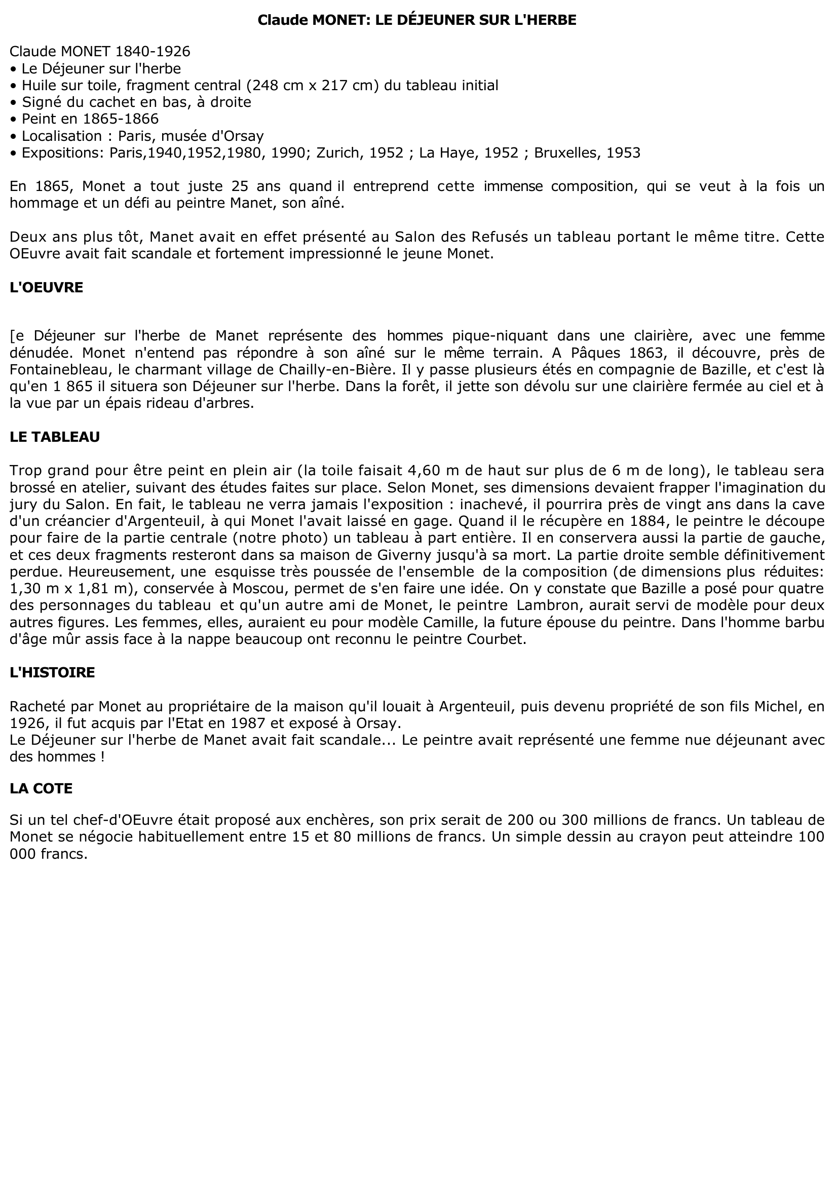 Prévisualisation du document Claude MONET: LE DÉJEUNER SUR L'HERBE