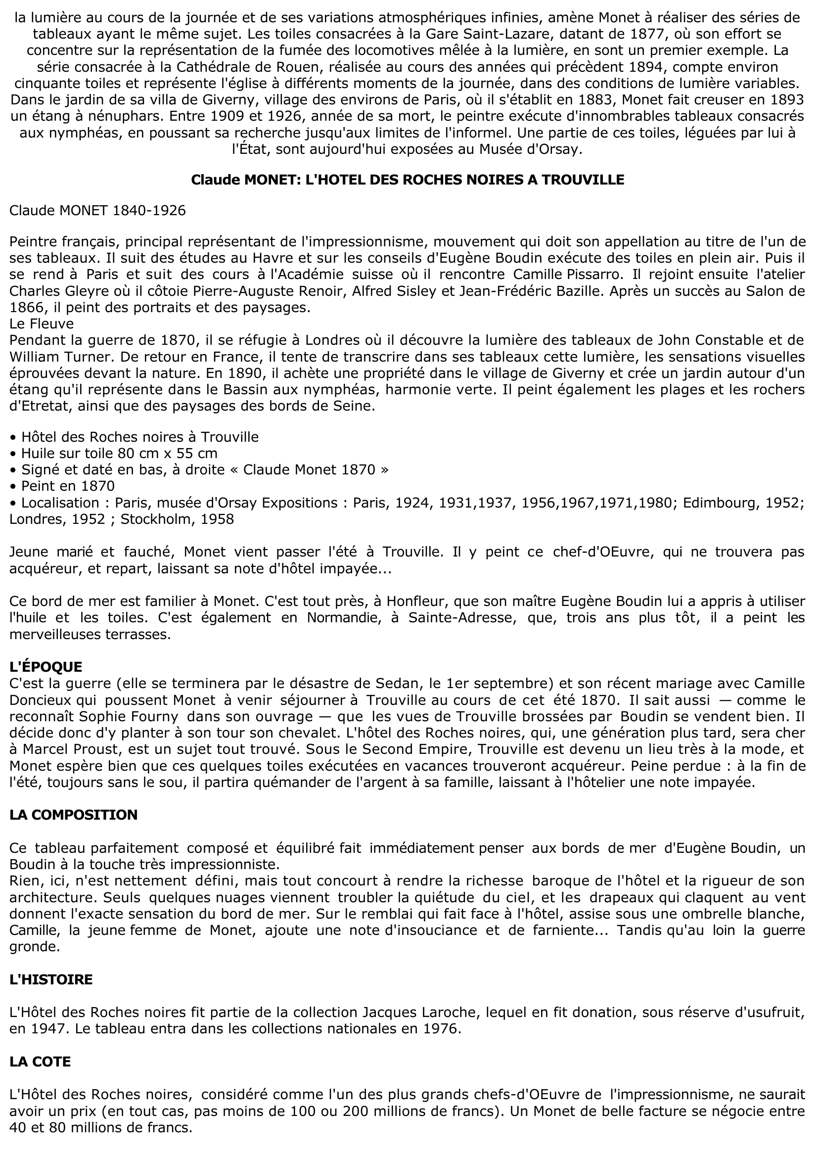 Prévisualisation du document Claude MONET: L'HOTEL DES ROCHES NOIRES A TROUVILLE
