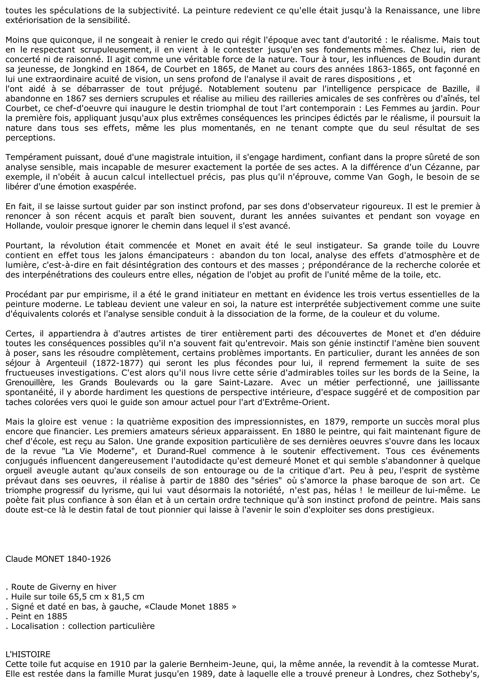 Prévisualisation du document Claude MONET: ROUTE DE GIVERNY EN HIVER