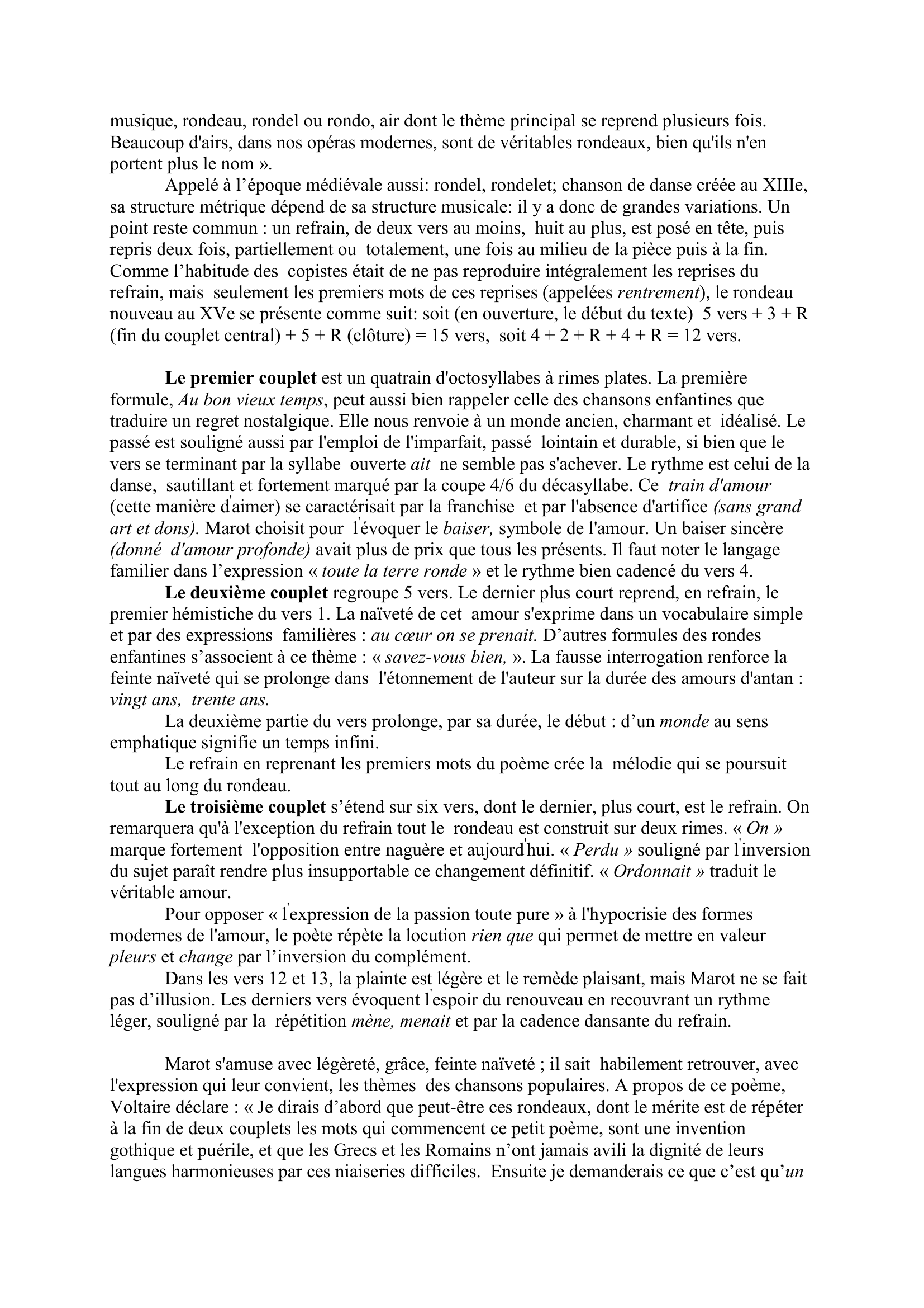 Prévisualisation du document Clément Marot Rondeaux et Épigrammes   Au bon vieux temps
