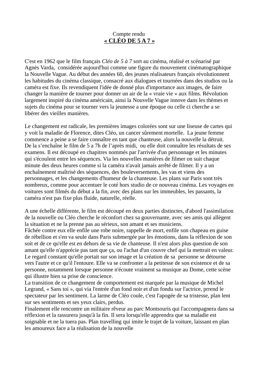 Prévisualisation du document Cléo de 5 a 7, analyse compte rendu première cav