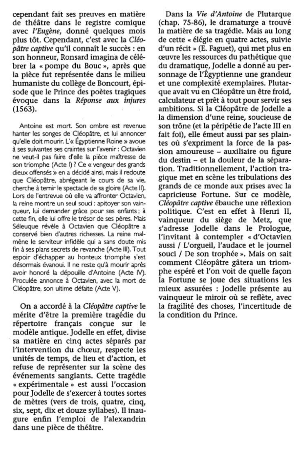 Prévisualisation du document CLÉOPÂTRE CAPTIVE d’Étienne Jodelle  (résumé de l'oeuvre & analyse détaillée)