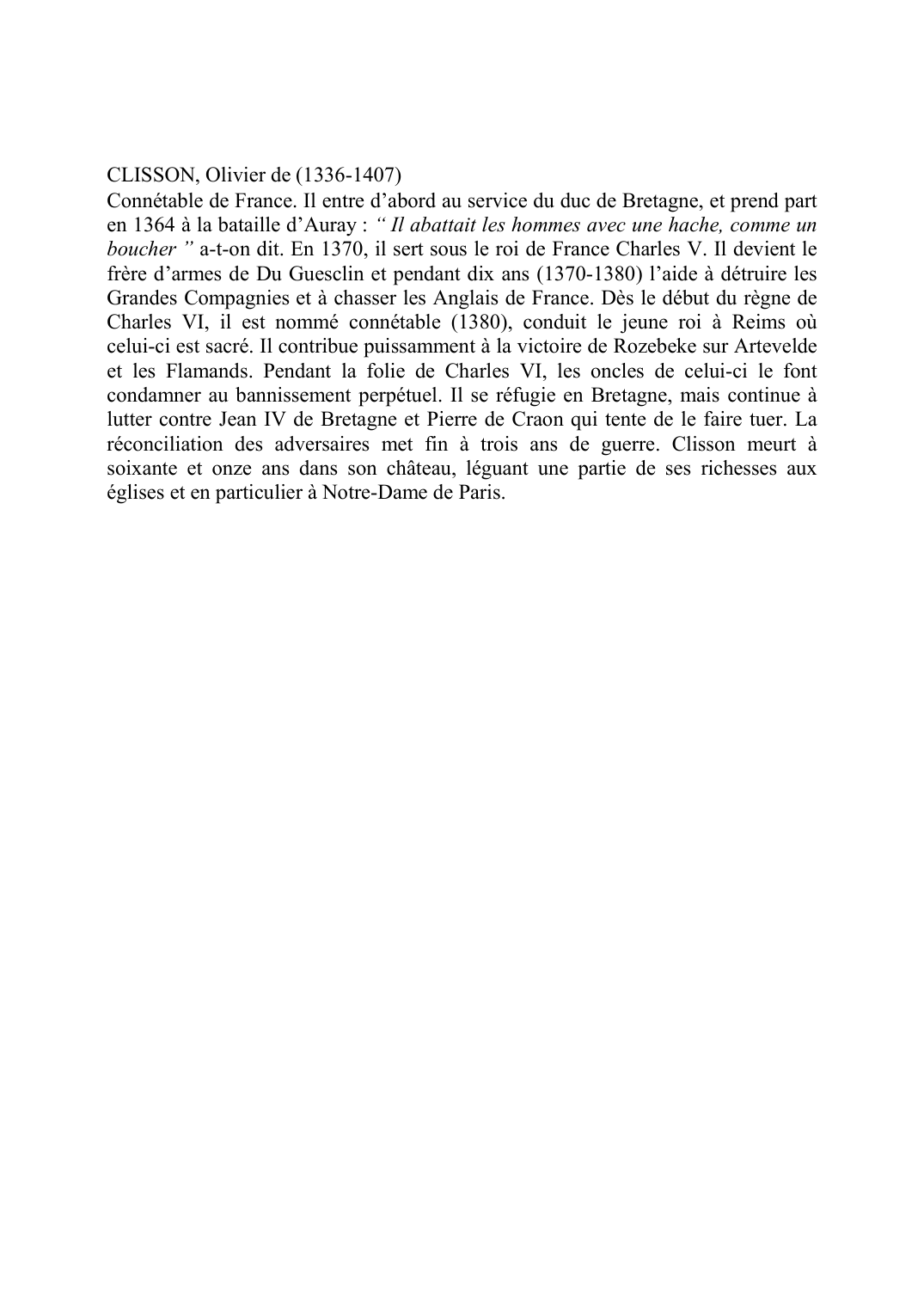 Prévisualisation du document CLISSON, Olivier de (1336-1407)Connétable de France.
