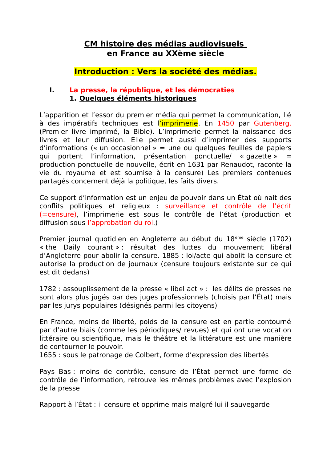 Prévisualisation du document CM histoire des médias audiovisuels en France au XXème siècle