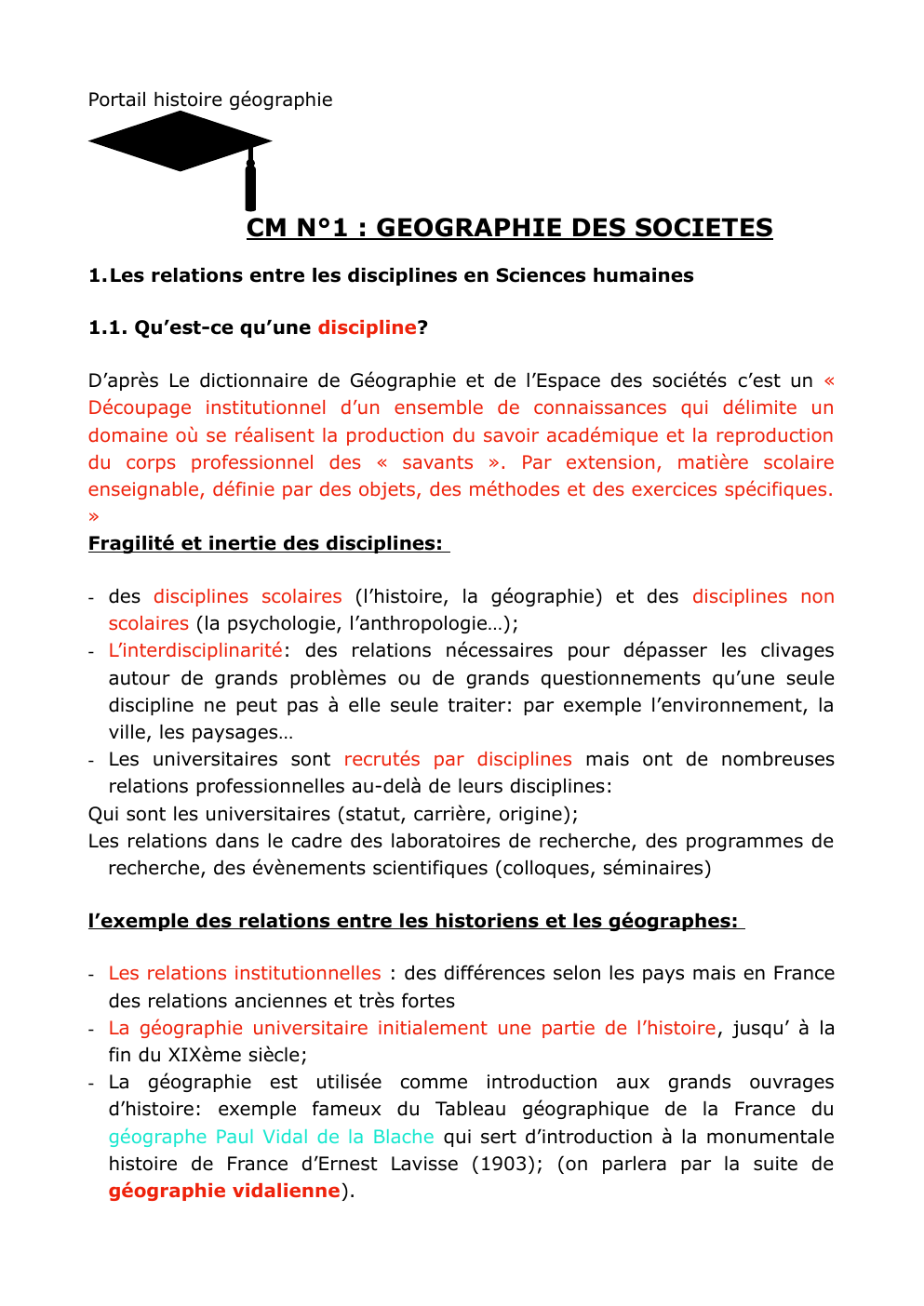 Prévisualisation du document CM N°1 : GEOGRAPHIE DES SOCIETES