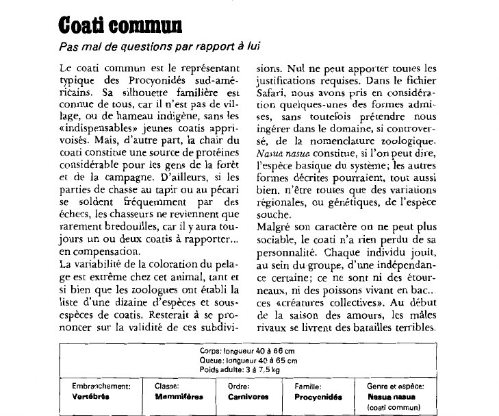 Prévisualisation du document Coati commun:Pas mal de questions par rapport à lui.