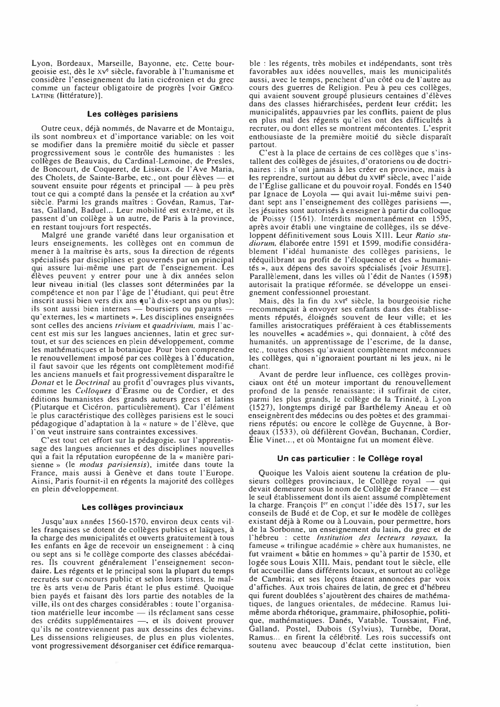 Prévisualisation du document COLLÈGES AU XVIe SIÈCLE (les)