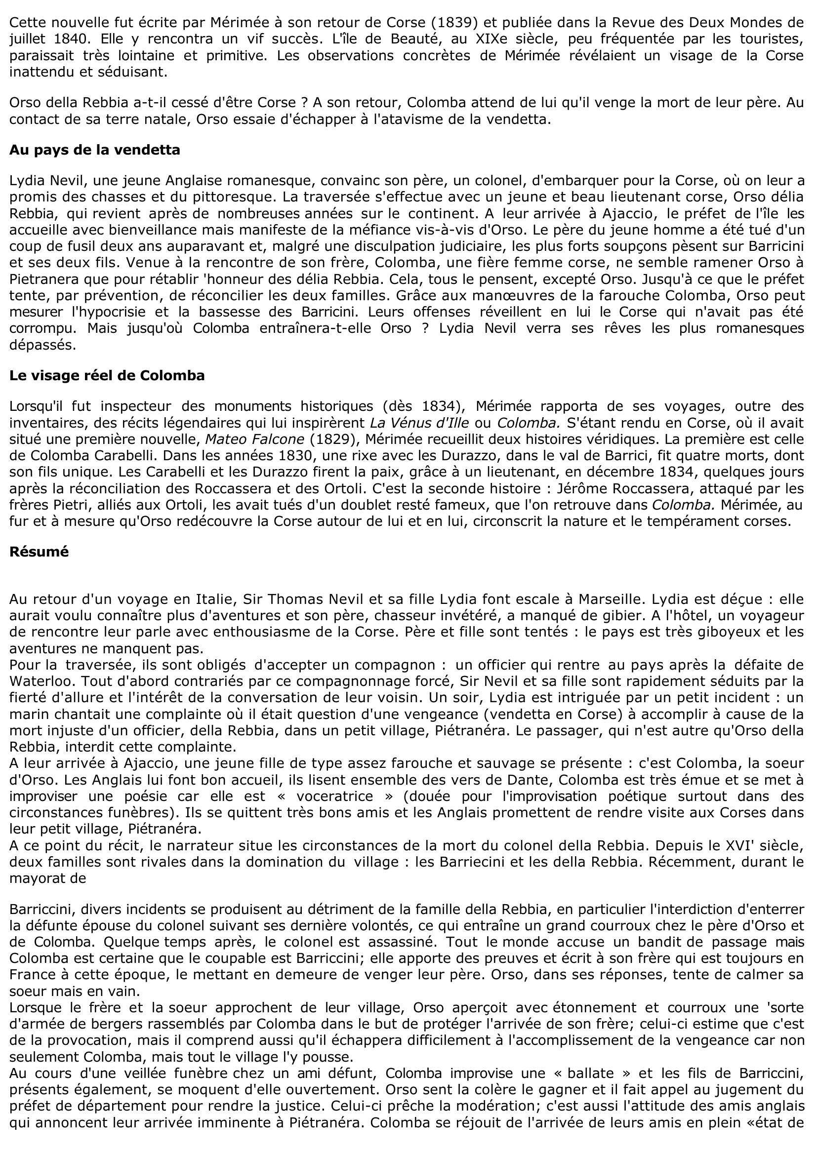 Prévisualisation du document Colomba de Mérimée (résumé & analyse)