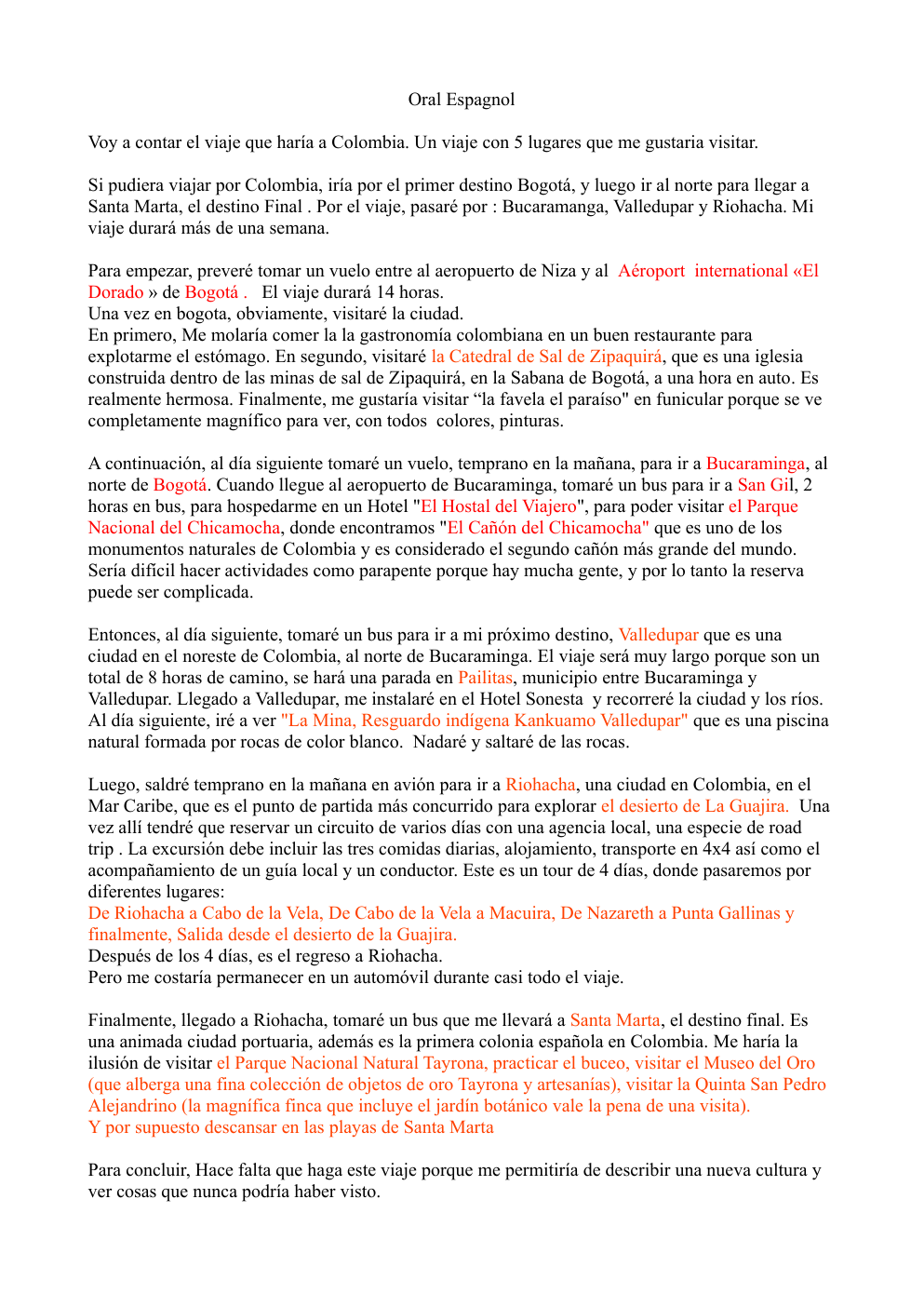 Prévisualisation du document Colombia: Oral Espagnol