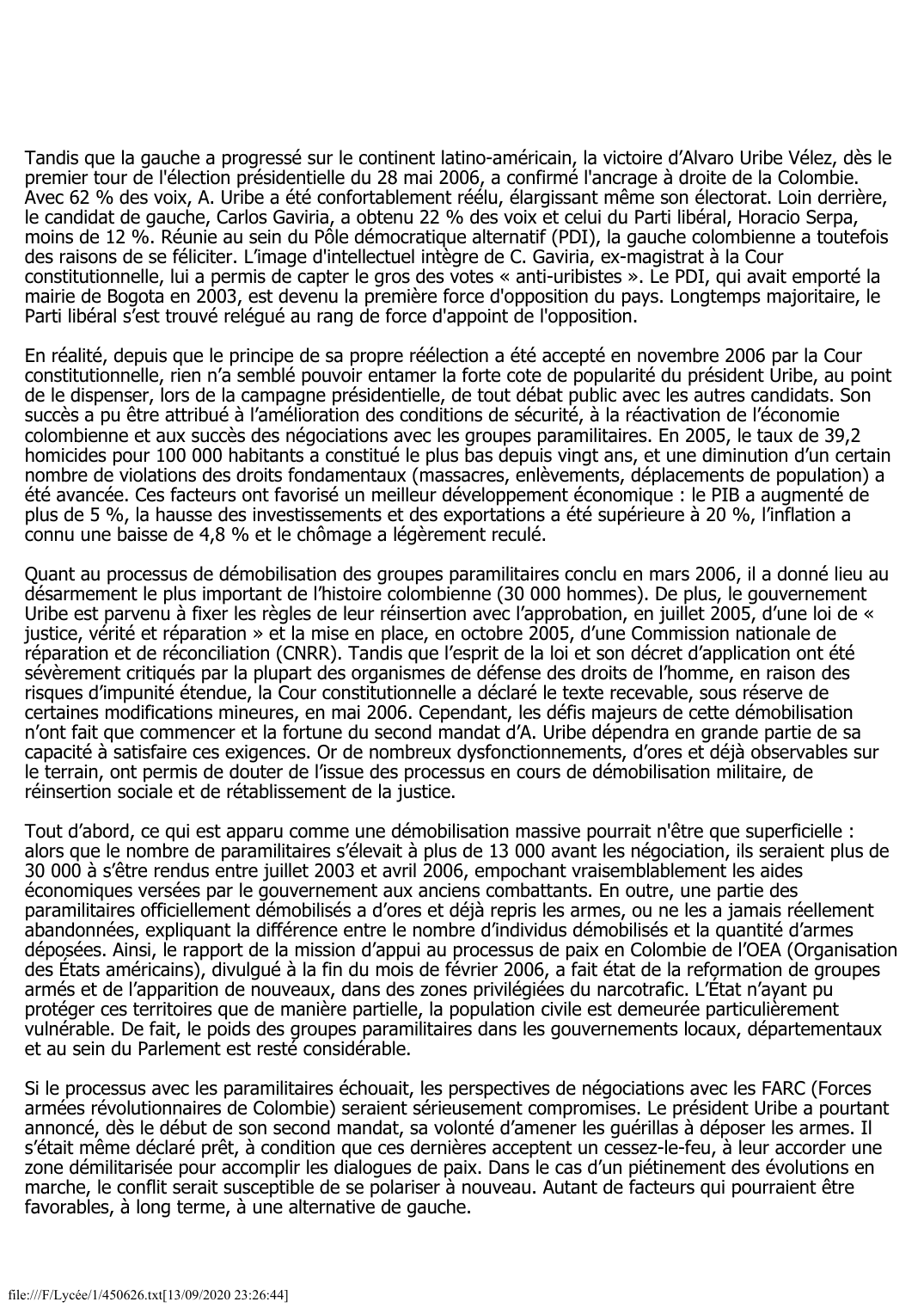 Prévisualisation du document Colombie - 2005-2006: Démobilisation paramilitaire en marche