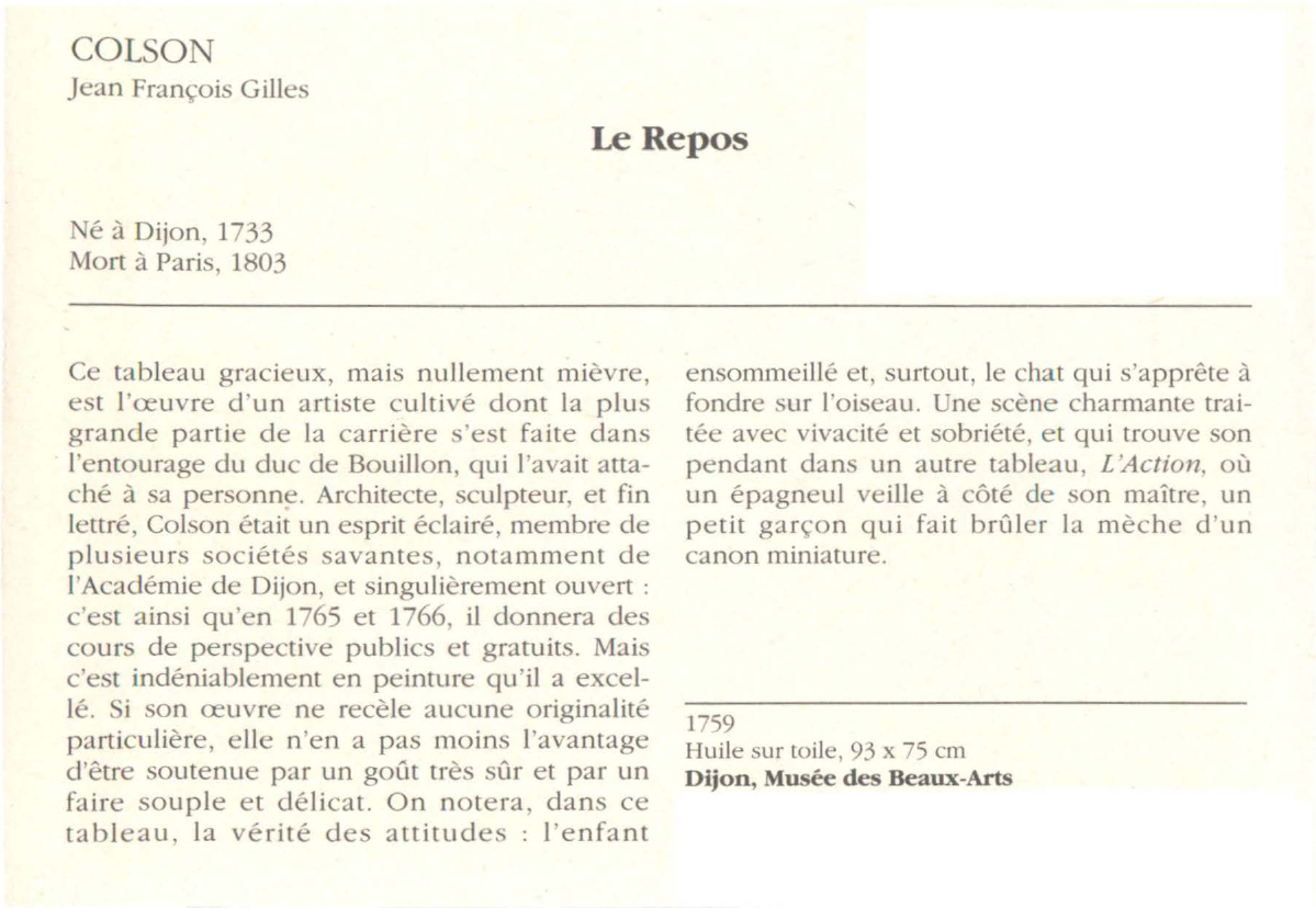 Prévisualisation du document COLSON jean François Gilles : Le Repos